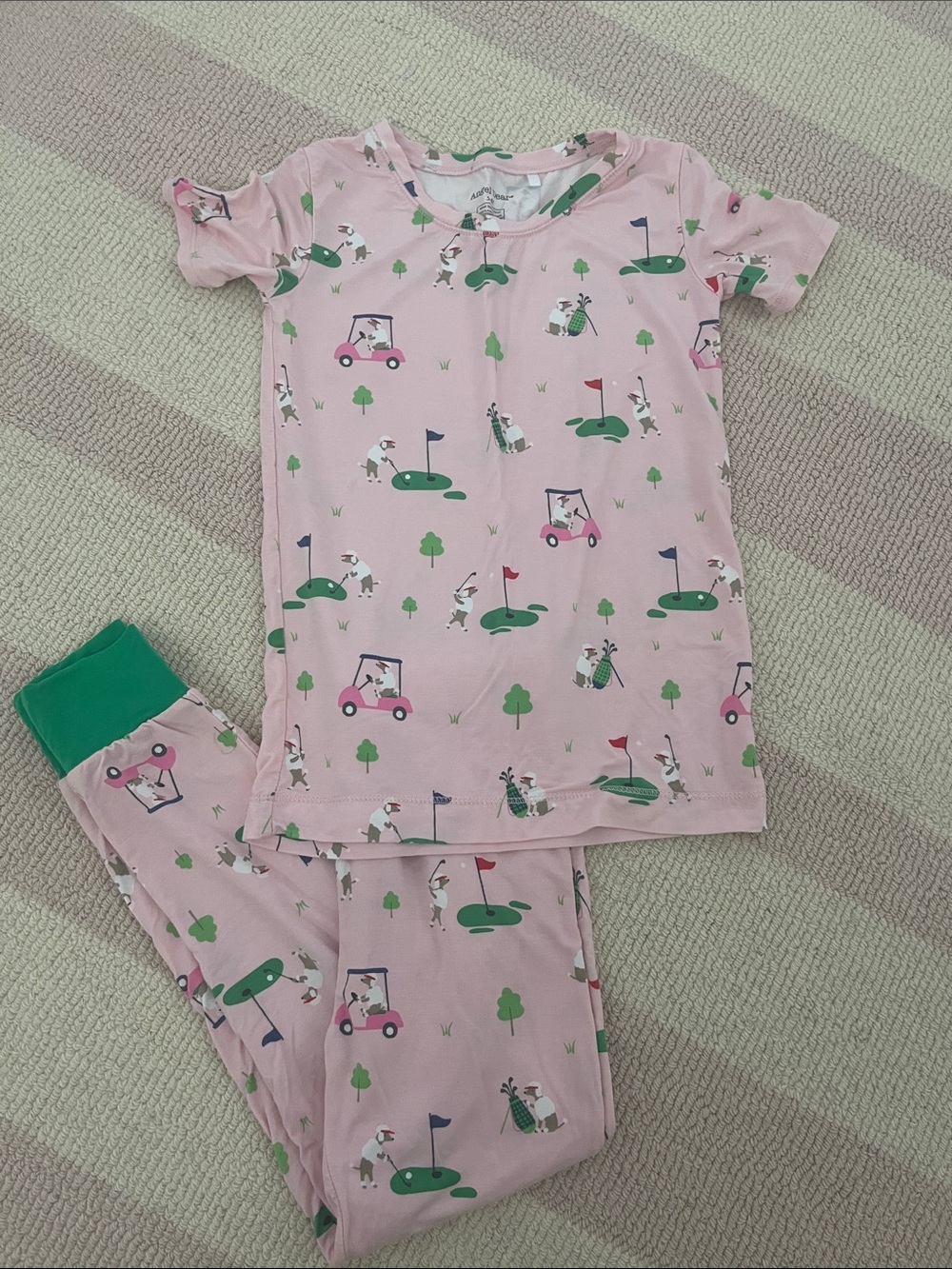 Angel Dear Pink Golf Cart & Green Accent Pajama Set